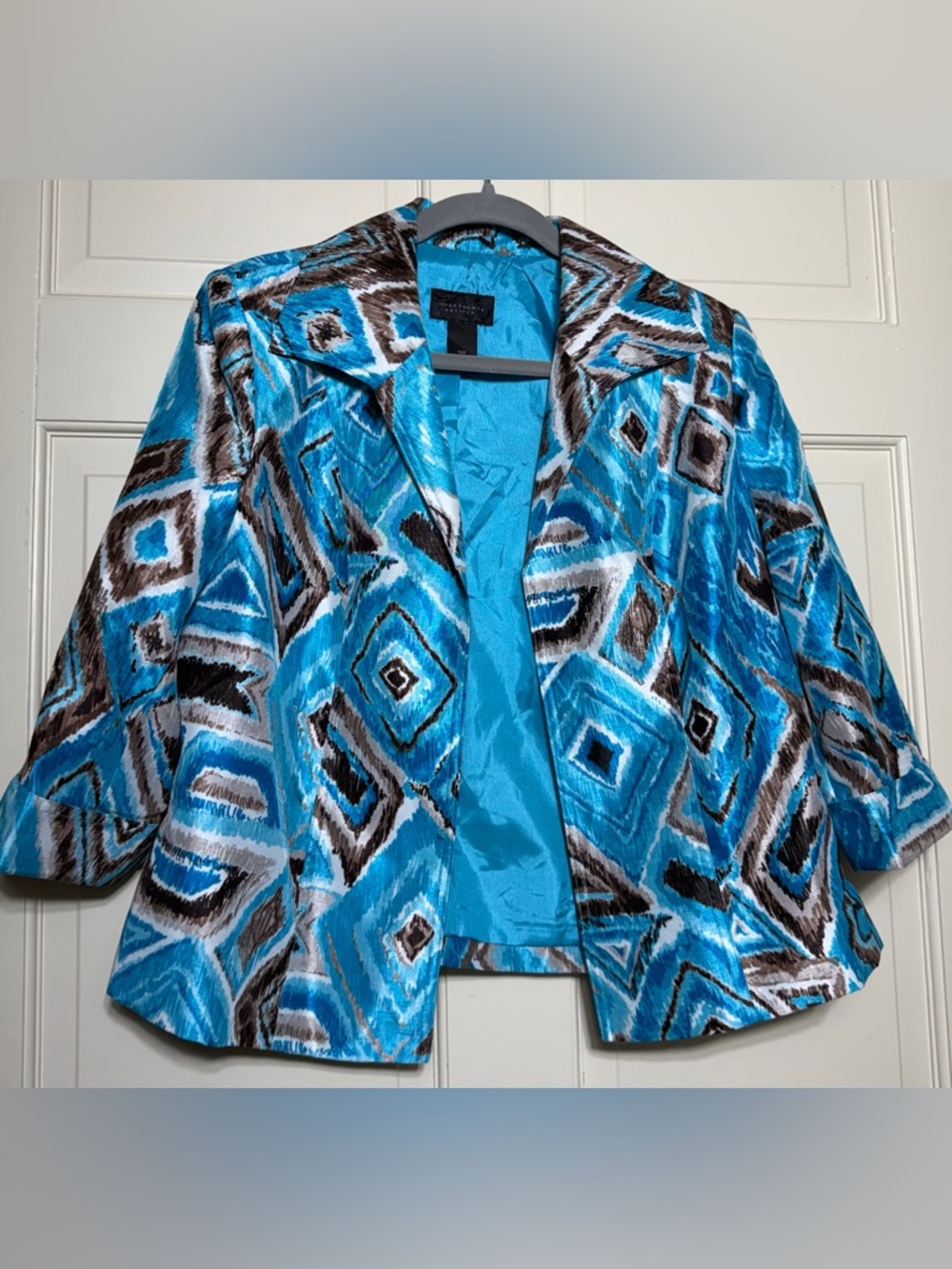 Investments Petites Women's Blue/Brown 3/4 Sleeve Open Blazer Jacket